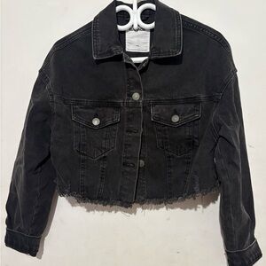 Garage Black Cropped Jean Jacket with Raw Hem